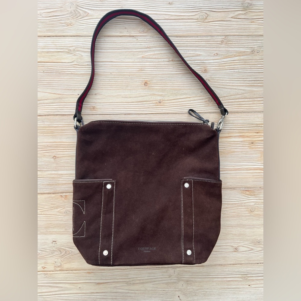 Vintage Equipage French Brown Suede Shoulder Bag